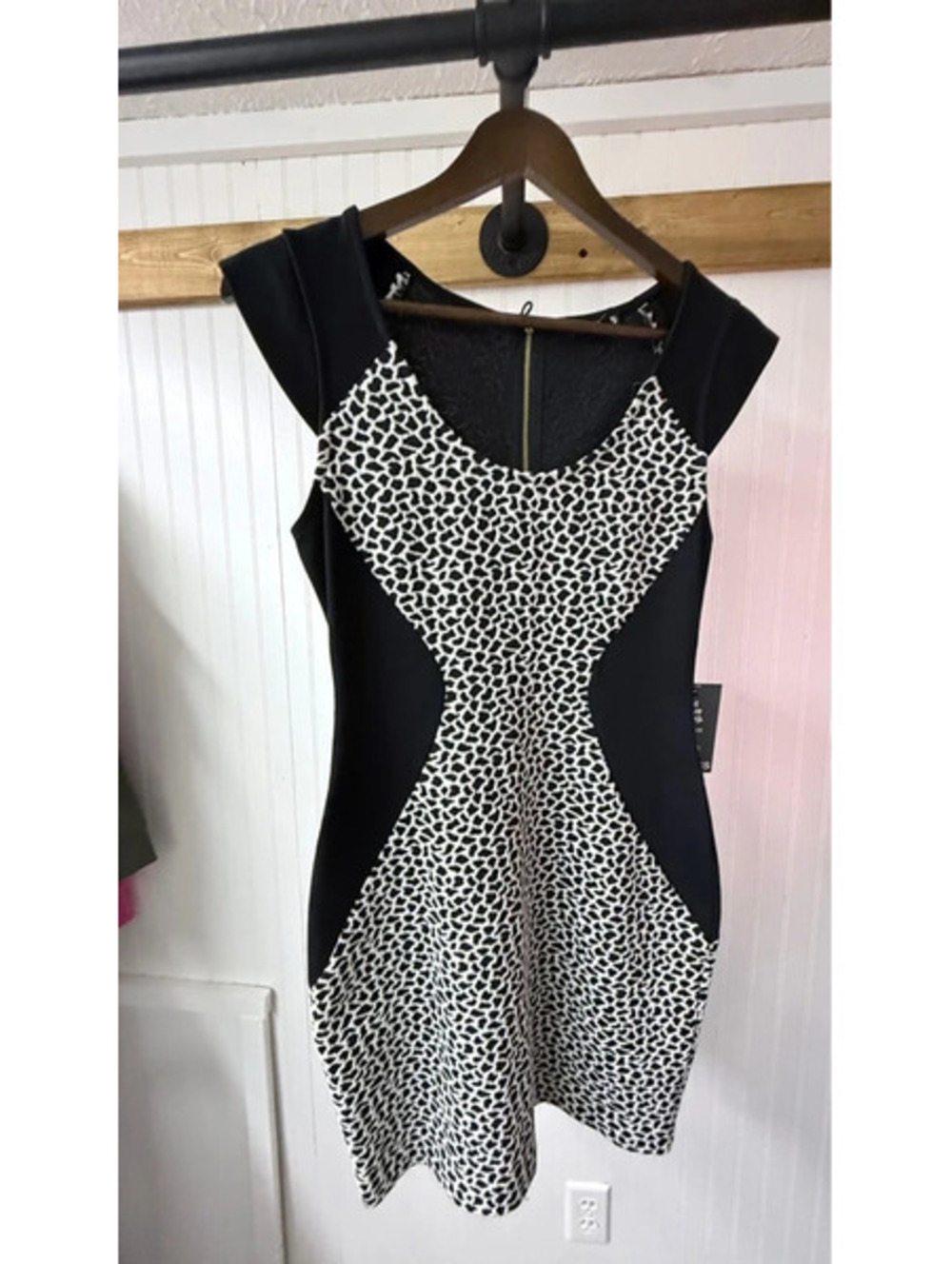 Express Black White Animal Print size 4 bodycon Mini Dress night out Whimsigoth